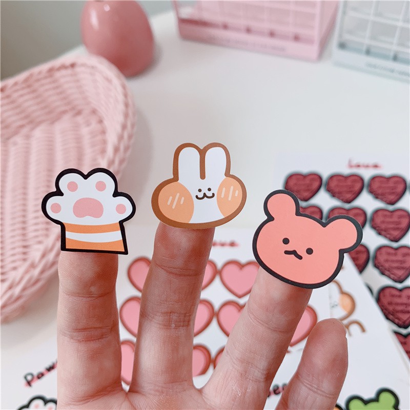 Sticker Dán Sổ Ghi Chú Book Mark Rabbit Bear Paw Đơn Giản