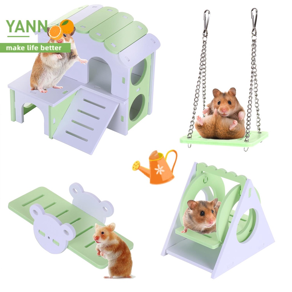YANN DIY Hamster House Hamster Seesaw Toy Wooden Hanging Swing Exercise Triangle Swing Small Animals Small Pets Play Toys Set