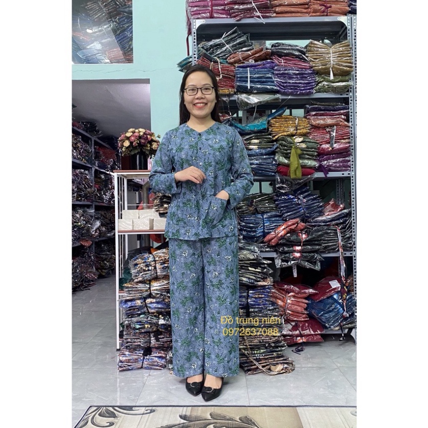 Bộ Đồ Trung Niên Chất Thun Lạnh Áo Bà Ba Tay Dài Quần Dài cho Mẹ Cho Bà