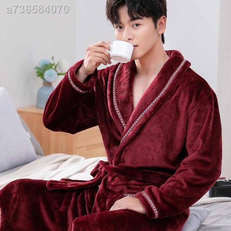 ♚✒Áo choàng ngủ tay dài lót nhung dày dặn thời trang mùa đông cho nam giới | BigBuy360 - bigbuy360.vn