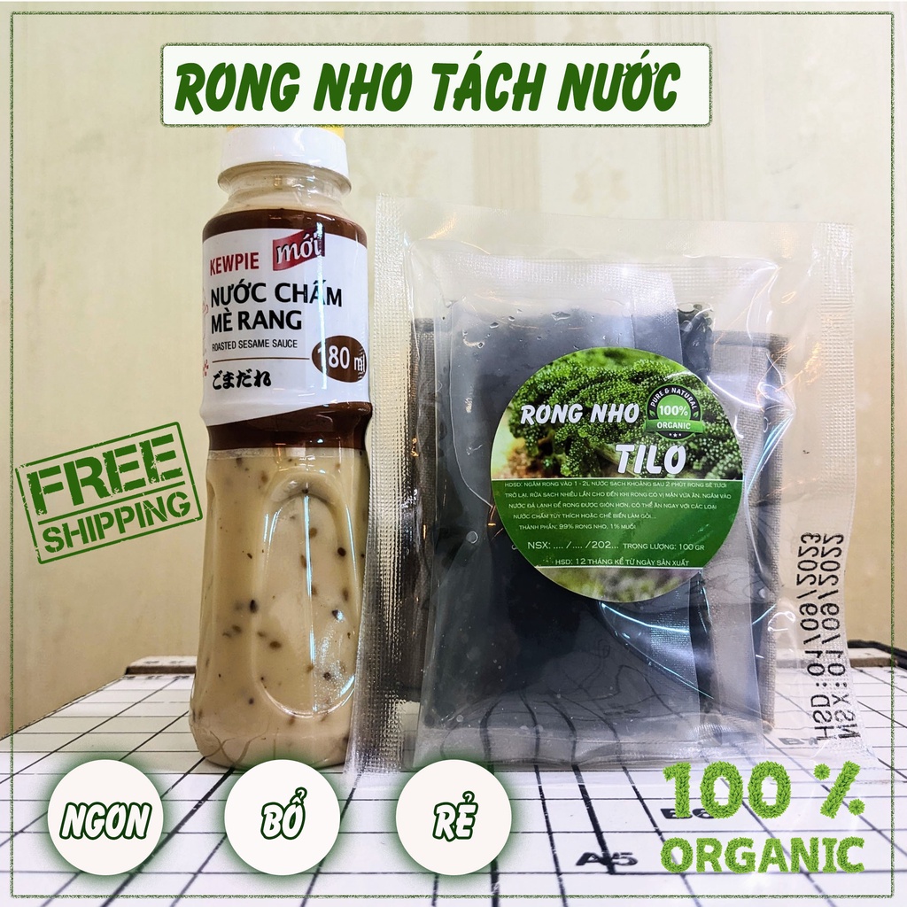 Rong nho tách nước Tilo gói 100g nở ra 300g tặng kèm chai sốt mè 180ml, ăn vặt siêu ngon, siêu rẻ, giòn tan