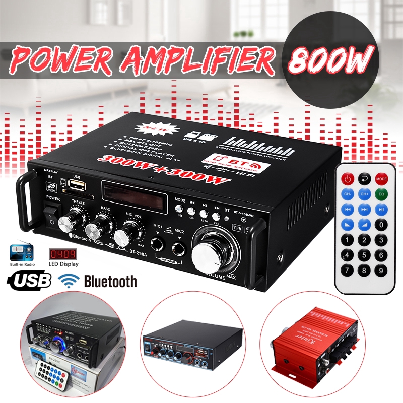 12V / 220V stereo audio amplifier Bluetooth FM Radio Car Home Karaoke