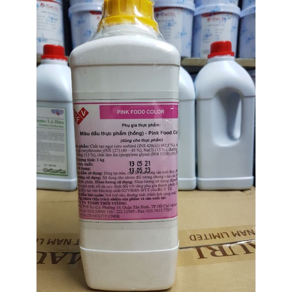 Màu thực phẩm  dạng nước  màu xanh lá, Tím, Nâu, Đỏ, vàng, Cam, xanh dương, hồng.