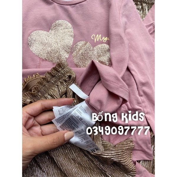 Set Váy Bé Gái Tim Nhũ Hồng HaM