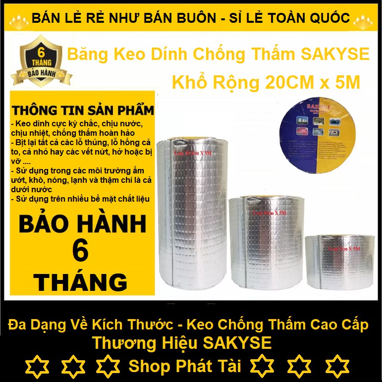 Băng Keo Chống Thấm Dột Cao Cấp Công Nghệ Nhật Bản - Khổ 20cmx5m - Băng Keo Siêu Dính Chống Thấm Sakyse