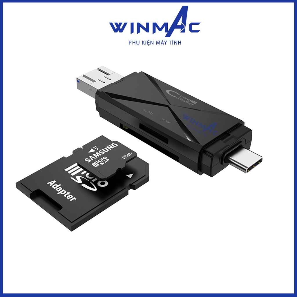 Đầu đọc thẻ nhớ cho điện thoại Android máy tính - Đầu lọc thẻ SD/ Mircro SD Cổng USB / TypeC / Micro USB - Winmac