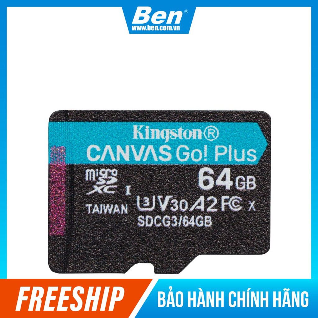 Thẻ nhớ Kingston Canvas Go Plus MicroSD 64GB cho thiết bị di động Camera, Flycam và Sản xuất video 4K SDCG3/64G - BEN