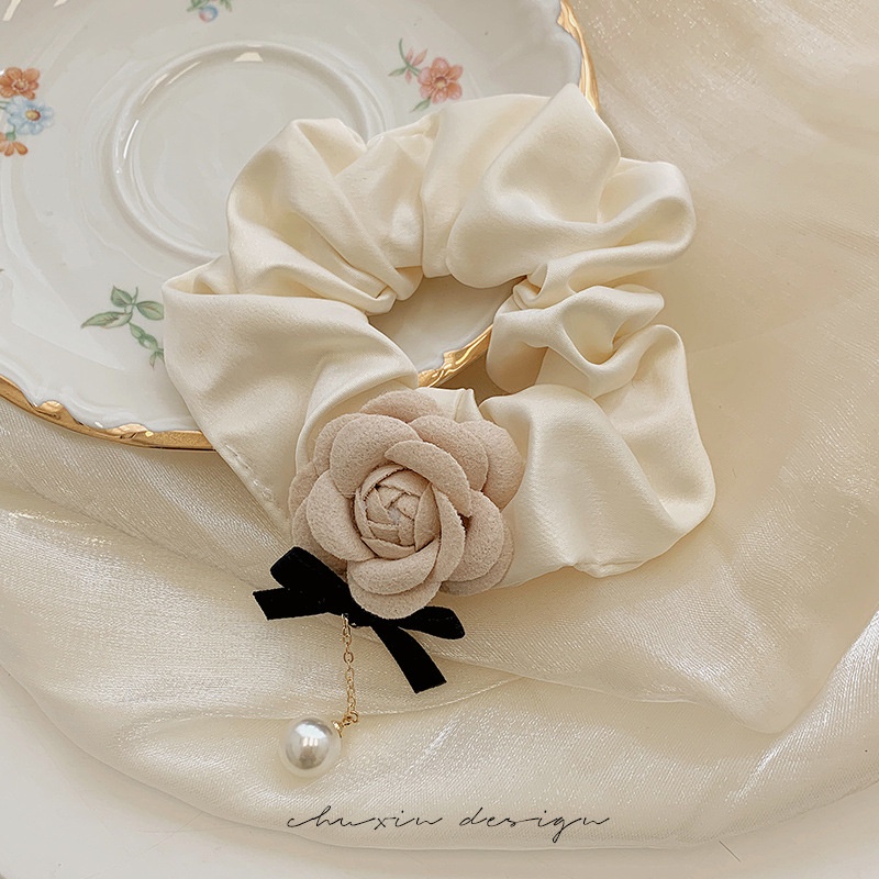 Dây Cột Tóc Vải Đính Nơ Phong Cách Retro Chất Lượng Cao