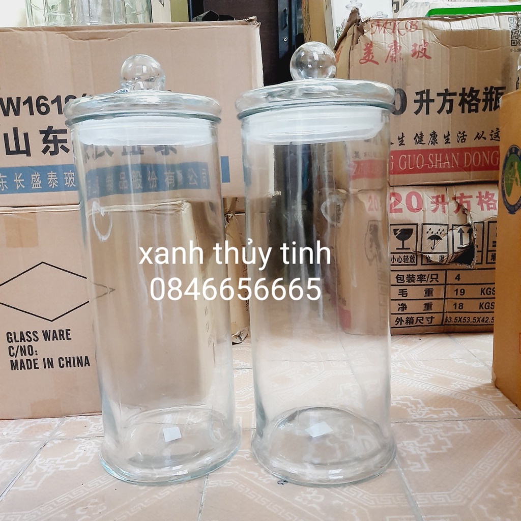 Bình thủy tinh trụ trơn ngâm củ sâm, ngâm quả, ngâm nấm linh chi - Dung tích 19 Lít