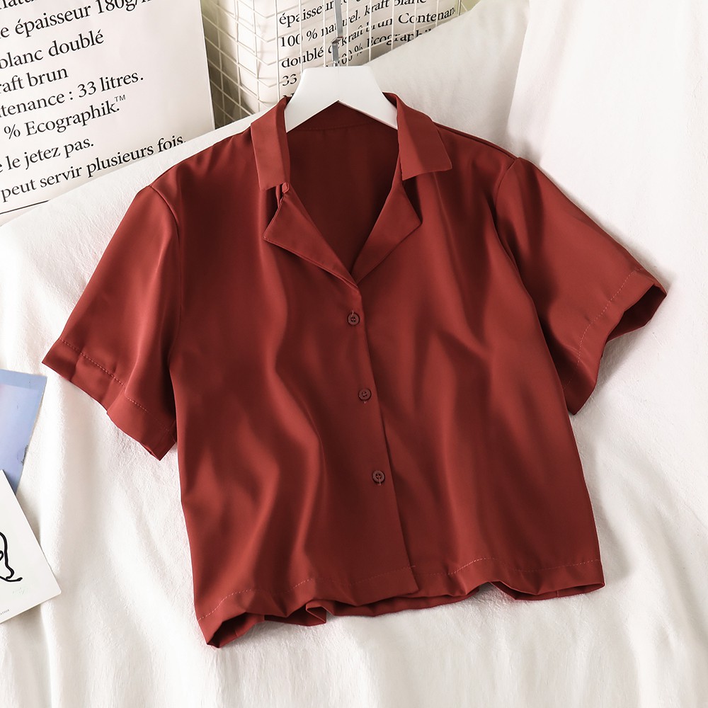 NUZIRO  Áo Sơ Mi Tay Ngắn Chất Chiffon Phong Cách Hồng Kông Ngọt Ngào