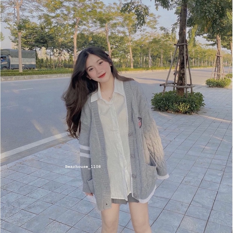 🔥 ÁO CARDIGAN LEN HUY HIỆU MÀU GHI SIÊU ĐẸP 🔥 ÁO CARDIGAN LEN NỮ