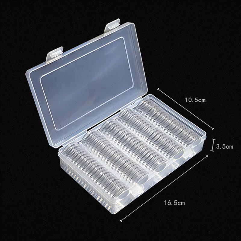 100pcs 27mm Plastic Clear Round Cases Coin Storage Capsules Holder Container+Box