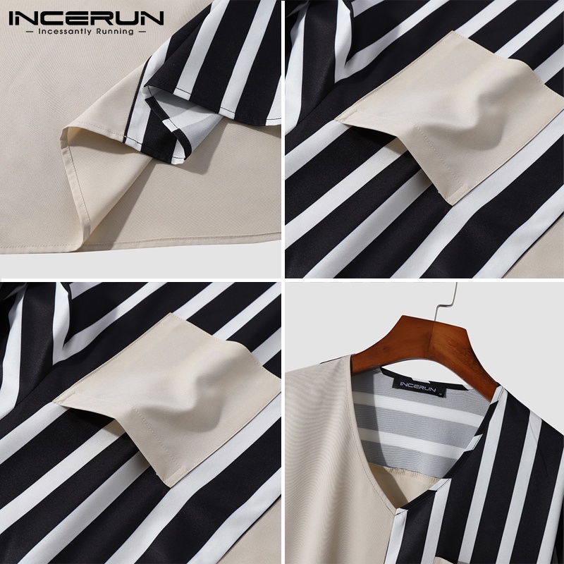 Áo sơ mi INCERUN tay dài cổ chữ v thời trang sành điệu cho nam