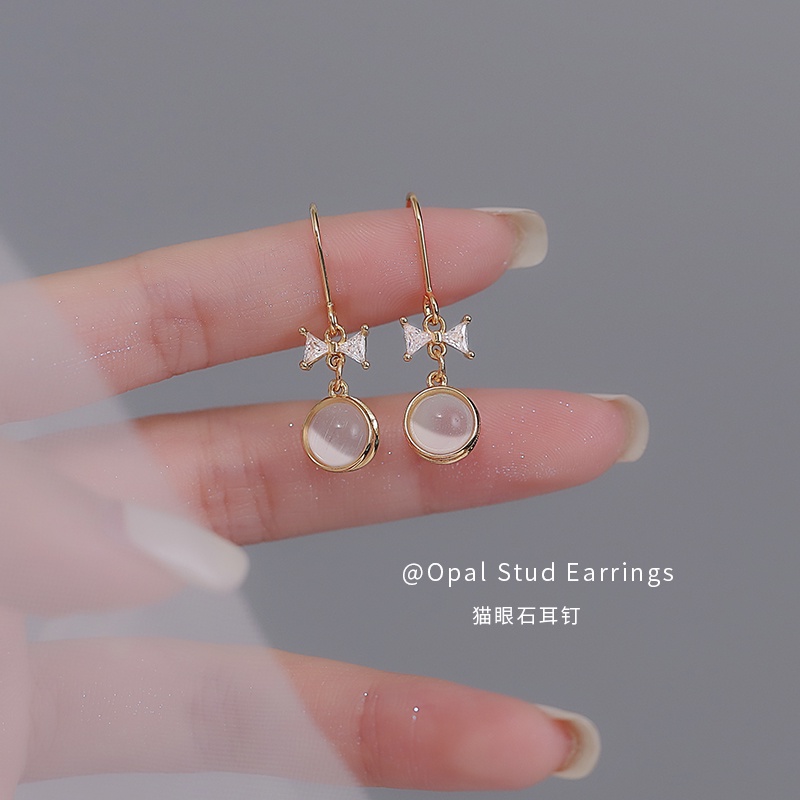 Đôi Khuyên Tai Dài Đính Đá Opan Thời Trang Thu Đông Hàn Quốc Cho Nữ