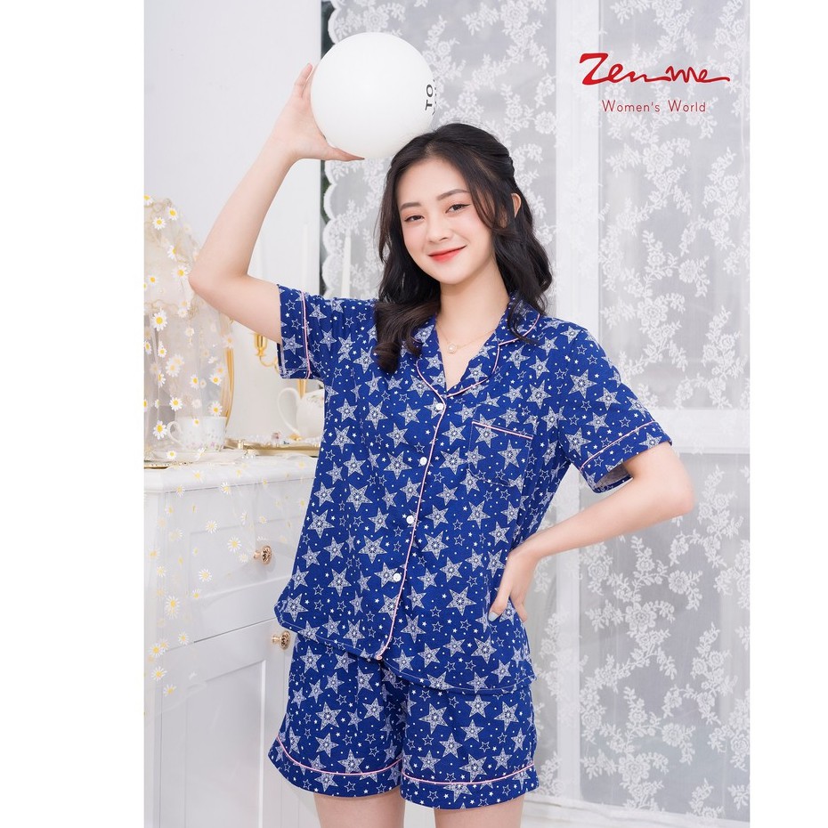 Đồ bộ mặc nhà Zen Me pijama nữ cộc tay quần đùi chất liệu chuẩn cotton họa tiết dễ thương