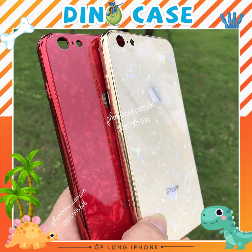 Ốp Lưng Kính Cường Lực Vân Đá Siêu Bền- Viền Silicon Đồng Màu Iphone 6 đến ProMax Dino Case