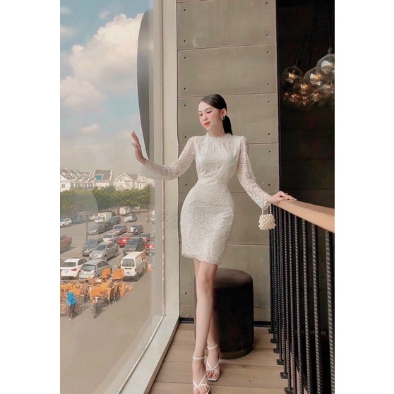 Đầm body ren kèm belt, váy body ren tay dài cao cấp | BigBuy360 - bigbuy360.vn