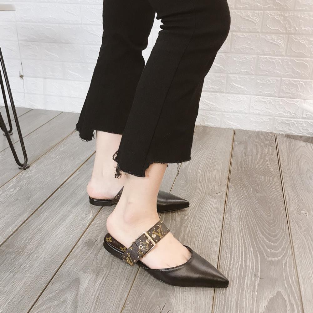 Sục Nữ Đế Bệt, Sục Nữ Mũi Nhọn Da Mềm Họa Tiết Phối Quai Ngang Cao 2Cm Đế Chống Trượt không Kêu Minhtushoes Giày Dép | BigBuy360 - bigbuy360.vn