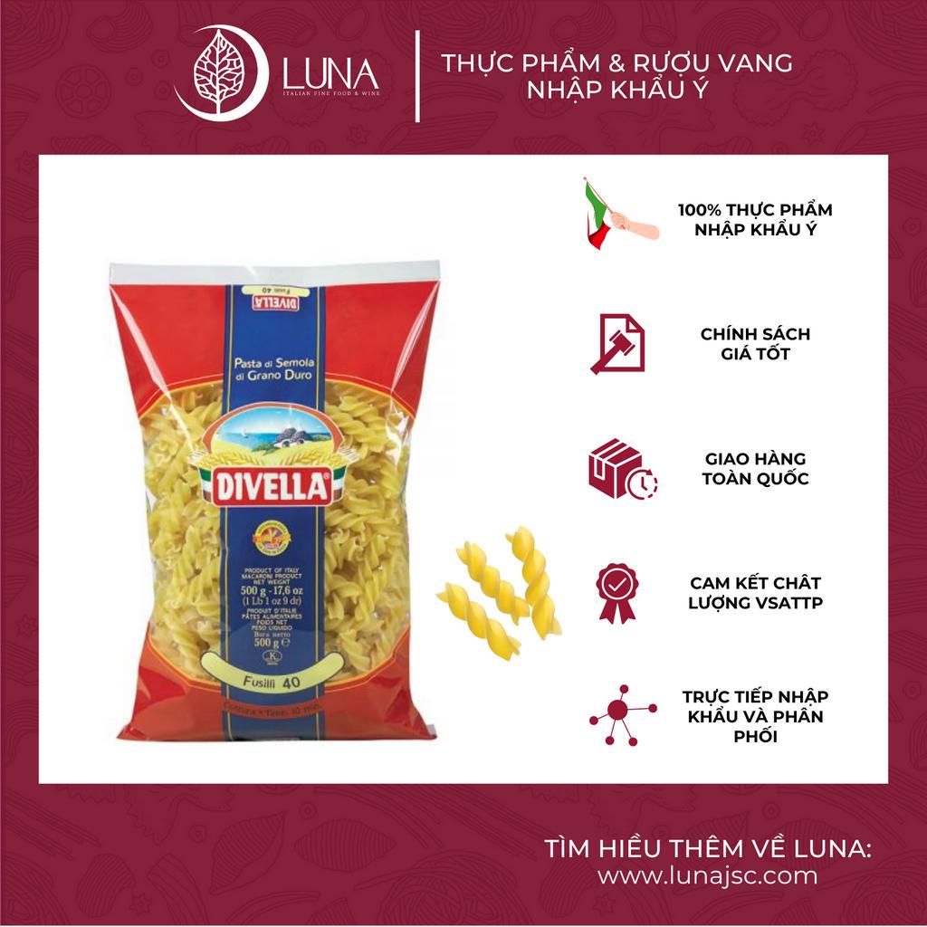 Mì Ý Nui Fusilli xoắn DIVELLA gói 500g [Mỳ Ý Pasta Chính Hãng]