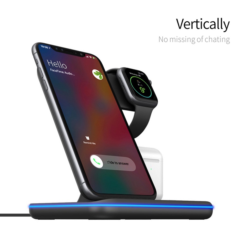 Đế Sạc Không Dây 15w Thiết Kế 3 Trong 1 Cho Apple Watch Iphone Android