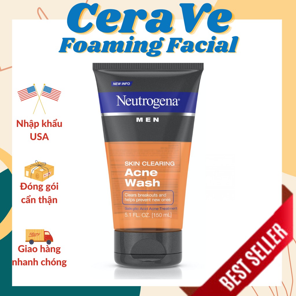 Sữa Rửa Mặt Ngăn Ngừa Mụn Dành Cho Nam Neutrogena Men Skin Clearing Acne Wash (150ml)