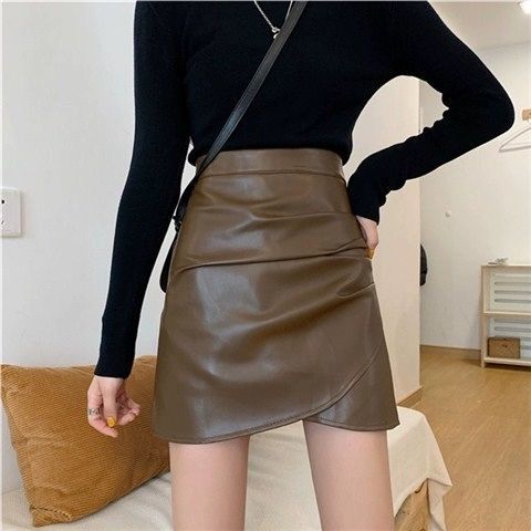 Chân váy da PU dáng chữ A xếp ly thời trang Hàn Quốc D130 dành cho nữ | BigBuy360 - bigbuy360.vn