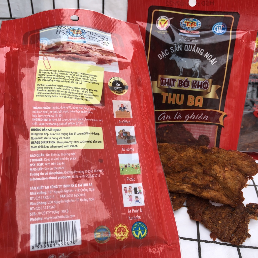 Thịt bò khô miếng THU BA 50g  - Đặc sản Quảng Ngãi Ăn Vặt IMINT FOOD