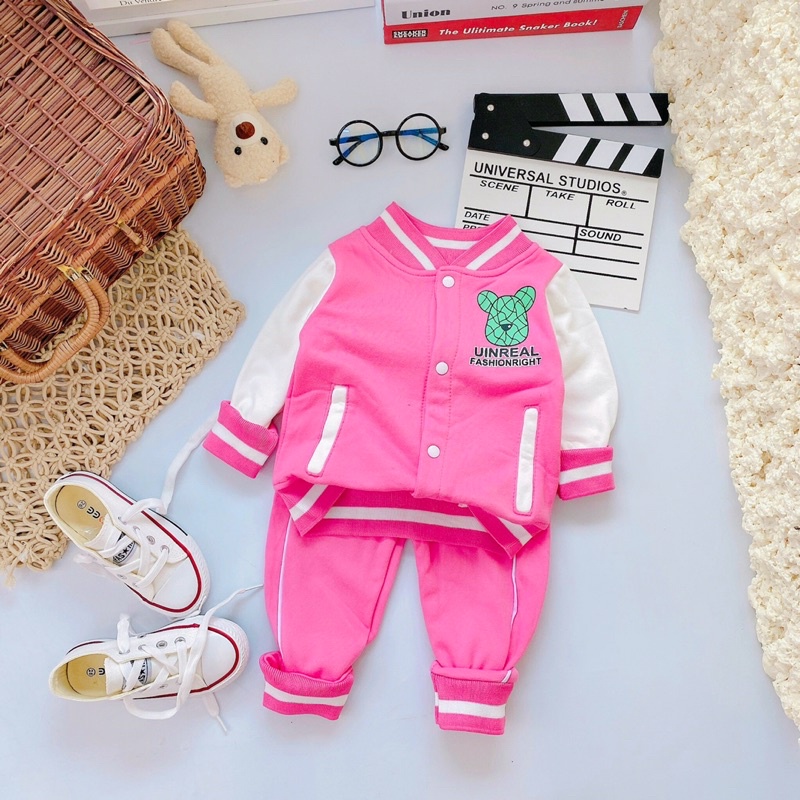 Bộ Áo Khoác Bomber UINREAL Chất Nỉ Cotton. Bộ Thu Đông Cho Bé Trai Bé Gái 8-19kg.