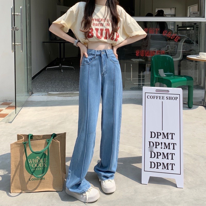 Quần Jeans nữ ống suông chắp gân, chạy gân dọc - Hàng có sẵn - Xưởng may Lộc Vân