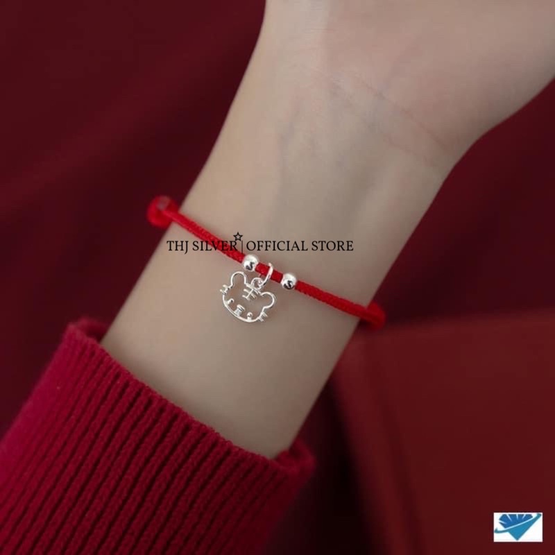 Vòng tay nữ THJ - Vòng tay chỉ đỏ treo charm hổ 2022 nhỏ xinh chuẩn bạc ta