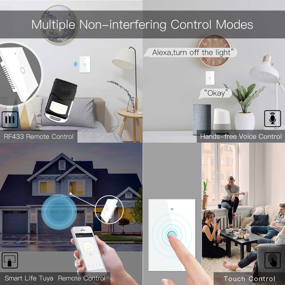 Công TắC ĐiềU KhiểN ĐèN Thông Minh RF433 BằNg WiFi KèM Phụ KiệN Cho Alexa Google Home 110V 220V