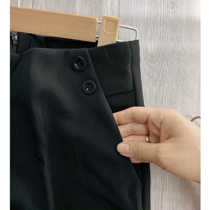 Quần baggy nữ túi  trang trí khuy công sở cạp liền lưng cạp cao vải tuyết mưa siêu đẹp