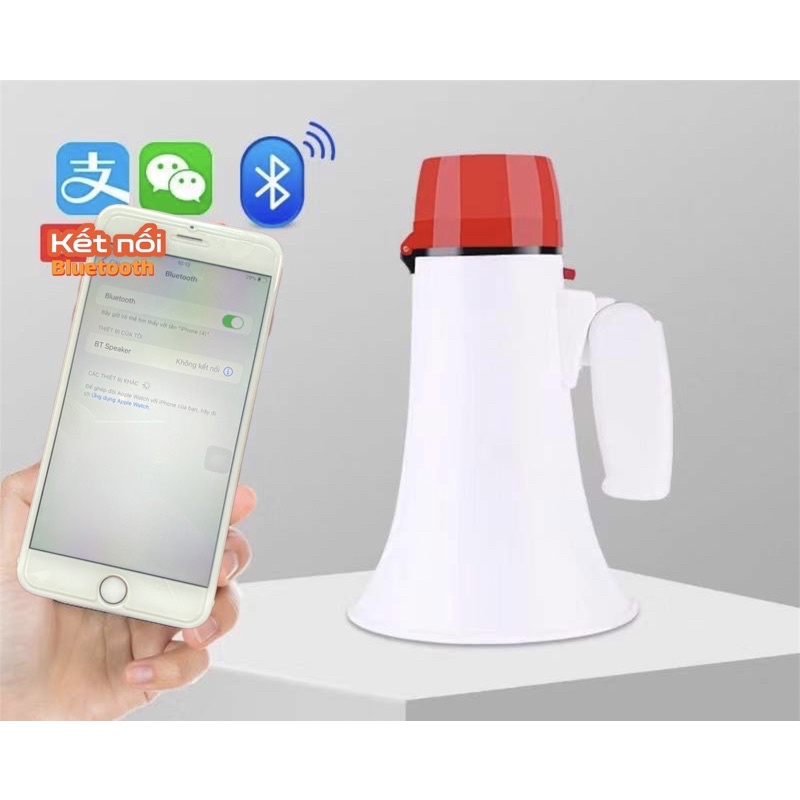 Loa phóng thanh cầm tay ghi âm phát lại có khe cắm usb có kết nối Bluetooth dùng pin sạc