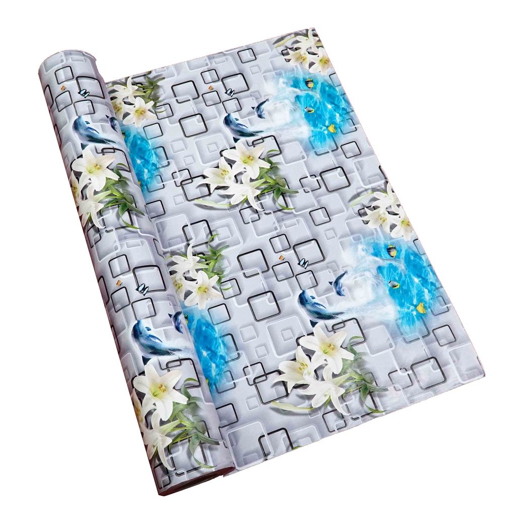 Giấy dán tường decal hoạ tiết hoa ly có sẵn keo bóc dán mặt sau khổ 90cm