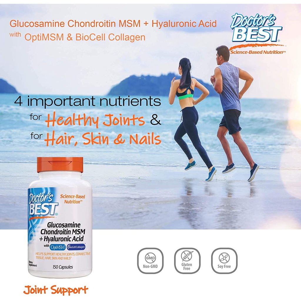 Viên Doctor's Best Glucosamine Chondroitin MSM + Hyaluronic Acid with OptiMSM 150 viên