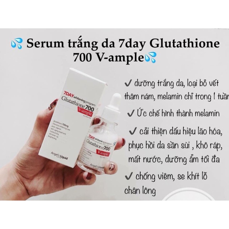 Combo Dưỡng Trắng Da 7DAY Angel's Liquid Whitening Program Gutathione 700V ( SR + Kem )