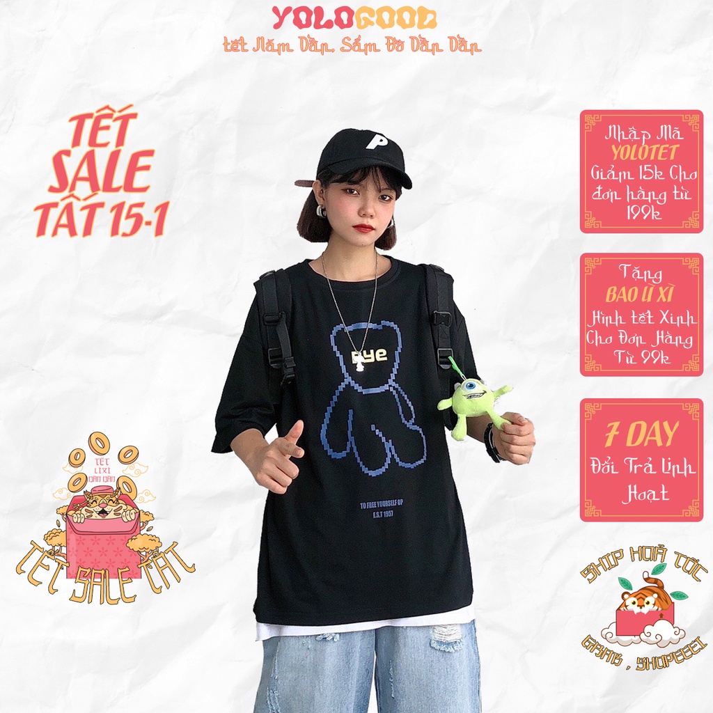 Áo thun tay lỡ  GẤU BYE  phông Unisex nam nữ tee oversize form rộng pull Ulzzang Streetwear Hàn Quốc vải mềm