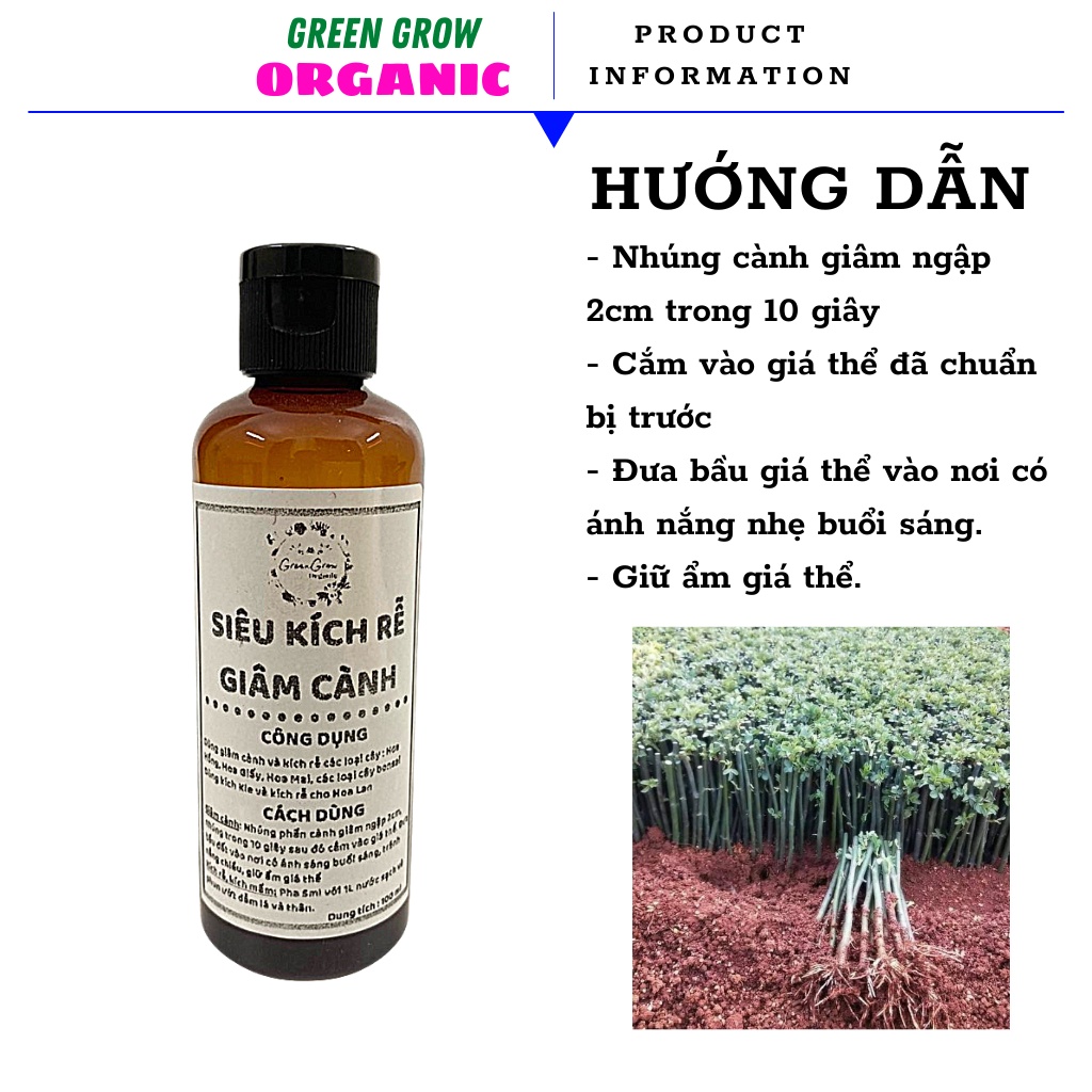 Kích rễ cực mạnh Green Grow Organic dùng giâm cành Hoa Hồng, Hoa Mai, Hoa Giấy, Hoa Lan giúp ra rễ sau 7 ngày MS112