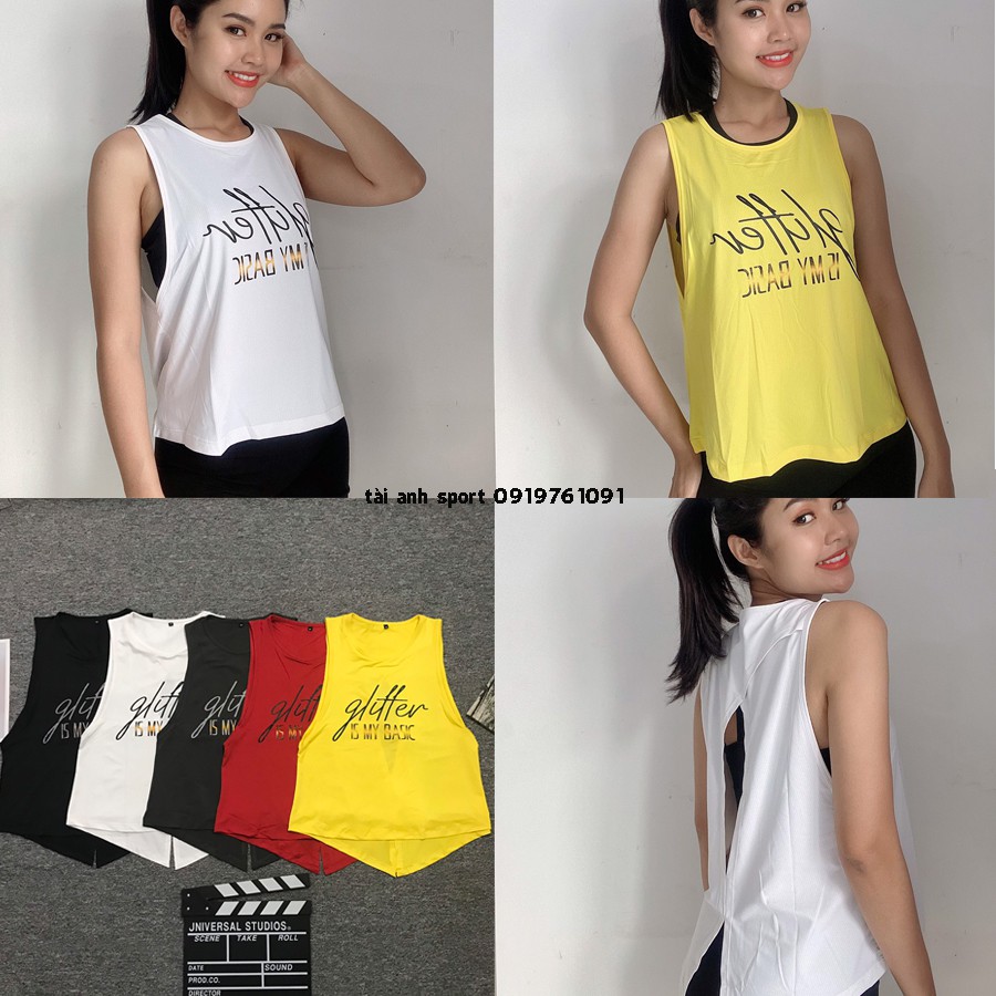 Áo tanktop nữ tập Gym - Yoga phối lưới lưng TANKGLITTER