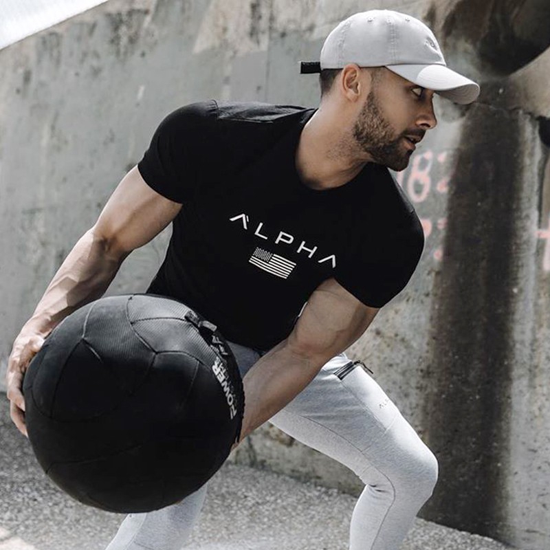 Áo thun nam bằng cotton tay ngắn cổ tròn phong cách thể thao thoáng khí