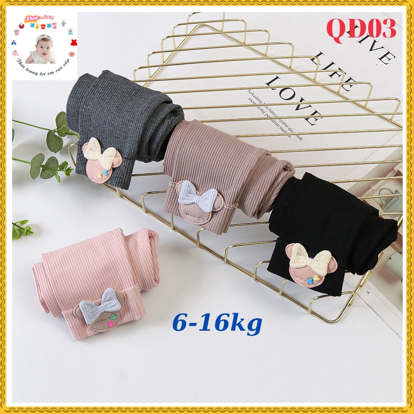 Quần legging  bé gái đính gấu size 6-16kg QD03