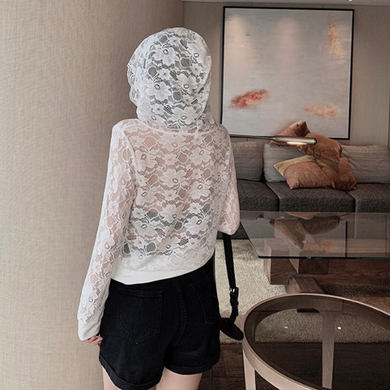 Áo Khoác Ren Ngắn Tay Dài Có Mũ Trùm Dành Cho Nữ Đi Biển