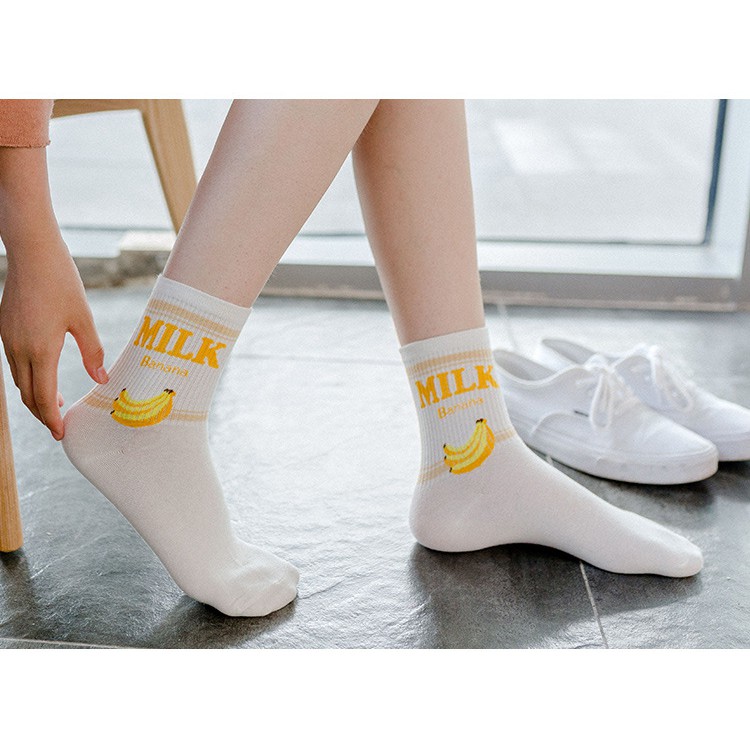 Tất Cổ Lửng Họa Tiết Chữ Milk, Bò Sữa Phong Cách Cute Dễ Thương - Vani Store [TAT00056]