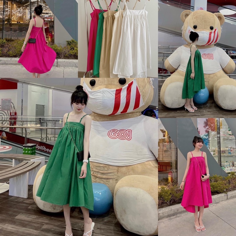 Đầm hai dây dáng BaByDoll xoè, Váy 2s xuông xoè dáng dài Maxi đi biển ( đủ màu )