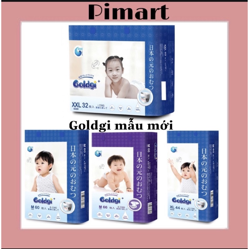 (MẪU MỚI-TẶNG VOUCHER 30K)Bỉm dán/quần Goldgi+ Nhật size dán Nb92/S84/M66/M60/L56/-quần L48/XL46/XL44/XXL32