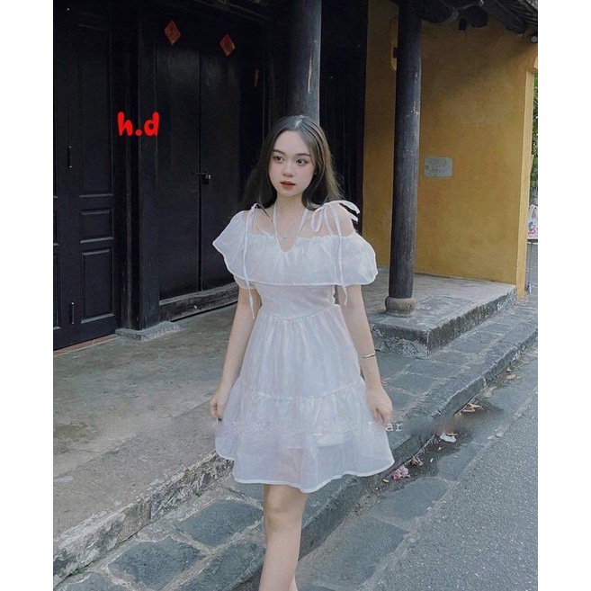 Váy bánh bèo nơ buộc vai HD12