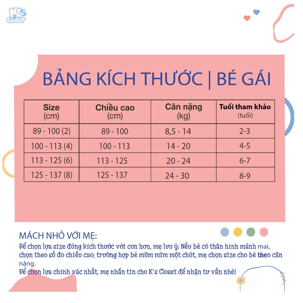 Bộ Quần Áo Cộc Tay Cho Bé Gái (2 - 9 Tuổi) K's Closet E078ONS, E109ONS TMMN