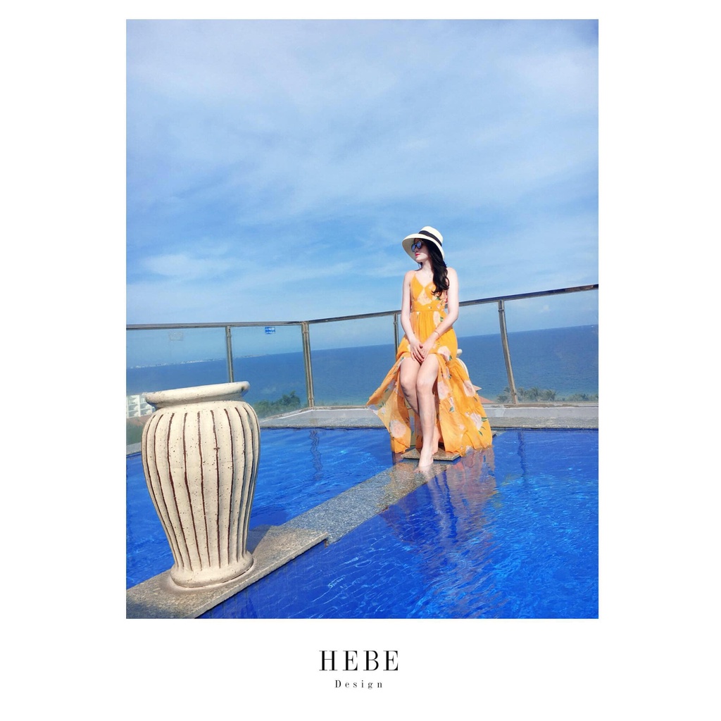 Đầm xanh dây họa tiết hoa hồng_HebeDesign_