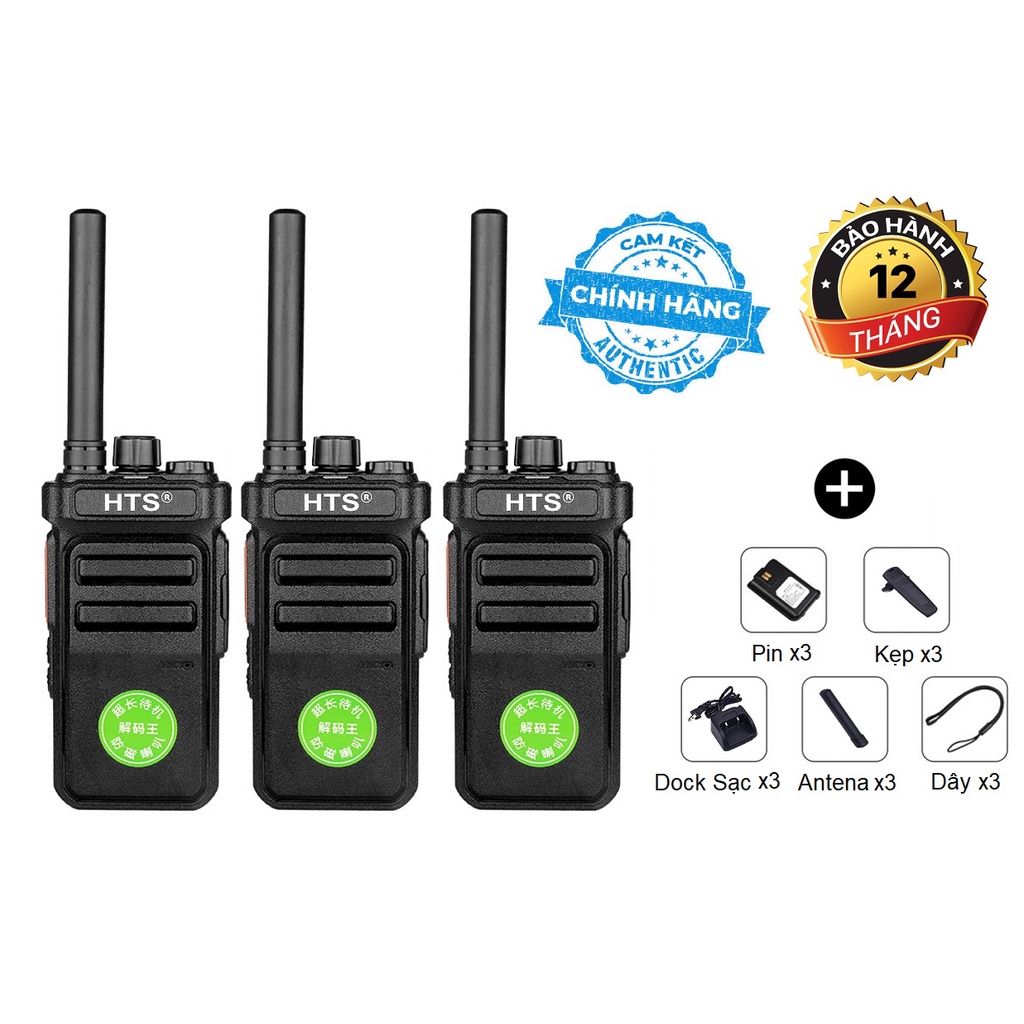 Bộ 3 Máy Bộ đàm HTS CP988 (Nhỏ gọn, 2 chế độ sạc, Pin dung lượng cao sử dụng &gt;18 tiếng, siêu bền)