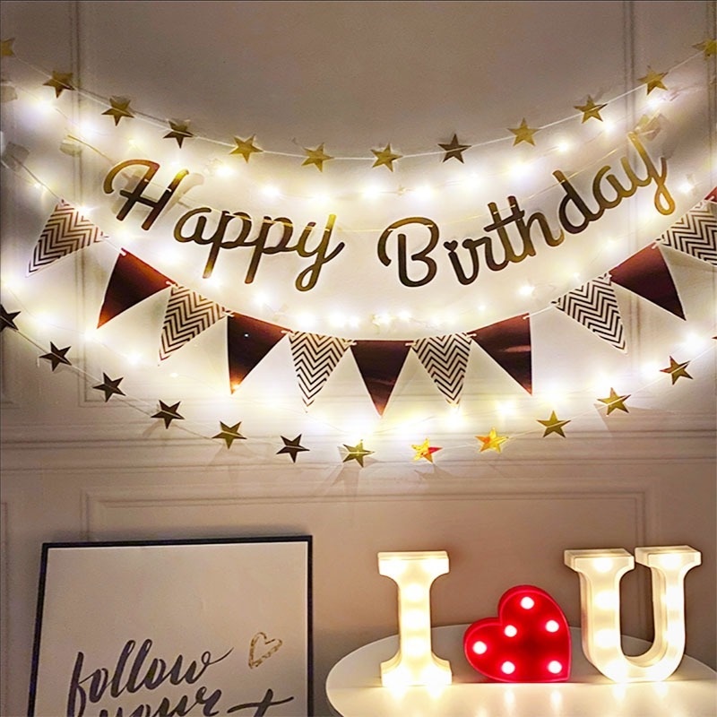 Dây Banner Chữ Happy Birthday Màu Vàng Hồng Trang Trí Tiệc Sinh Nhật Cho Bé Gái